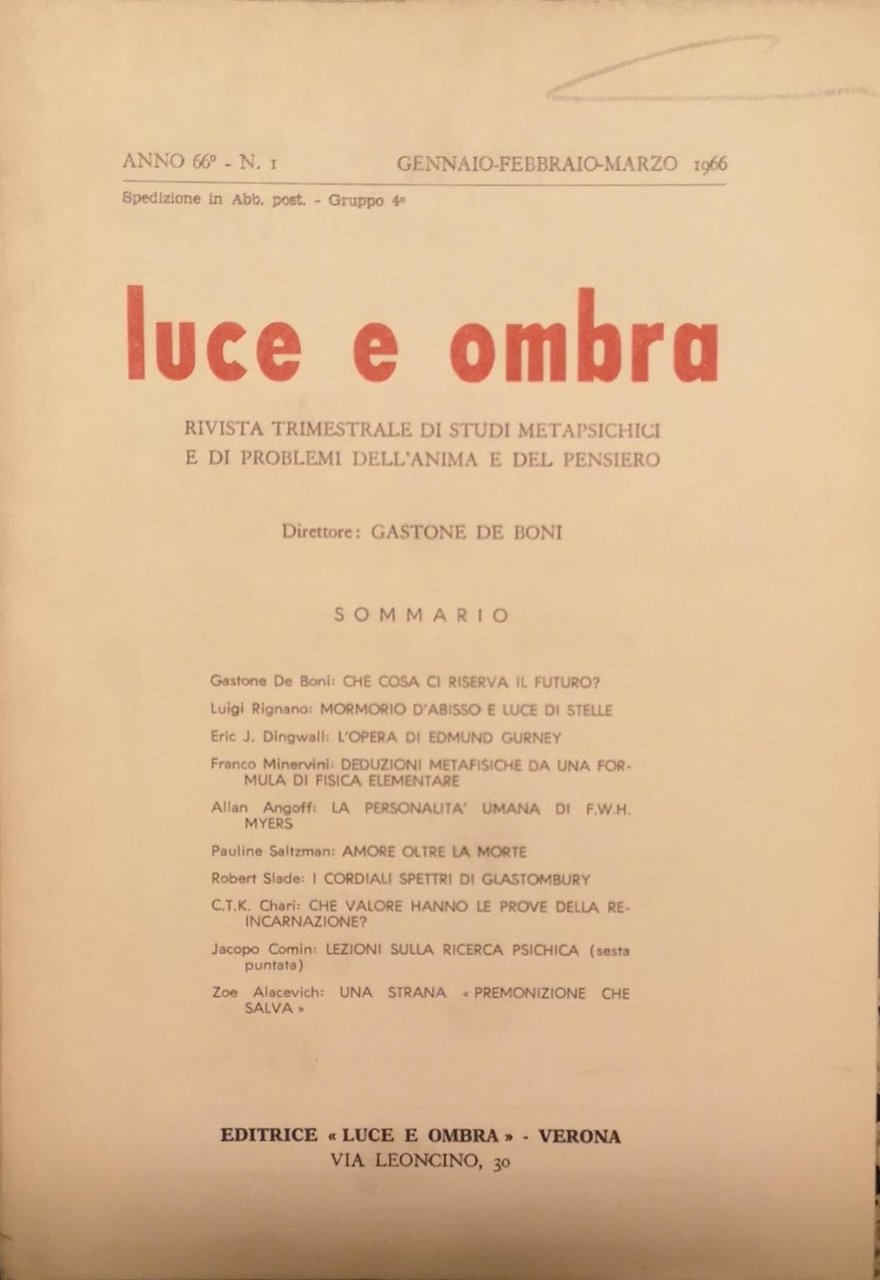 LUCE E OMBRA. - Rivista di studi metapsichici e di … | Immagine principale