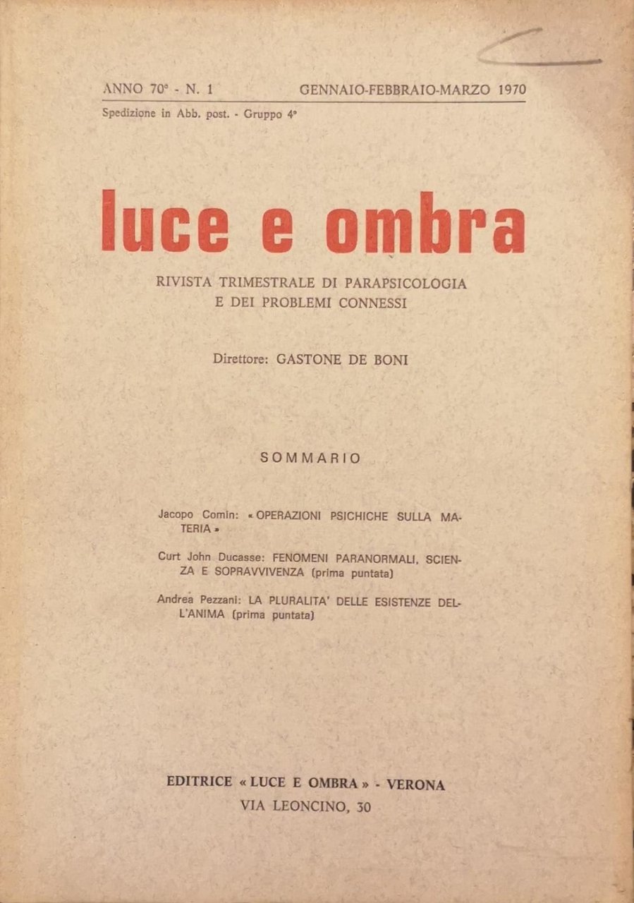 LUCE E OMBRA. - Rivista trimestrale di studi metapsichici e … | Immagine principale