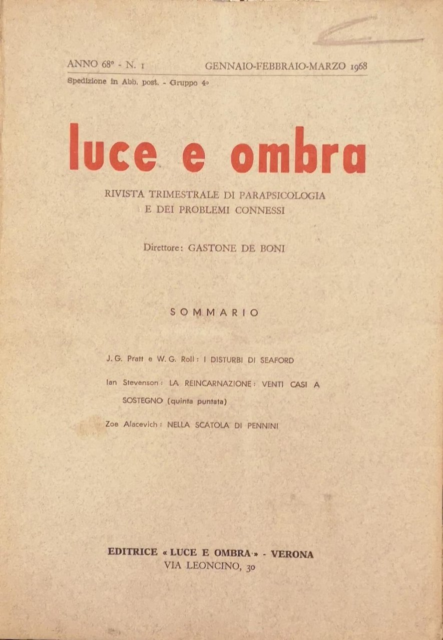 LUCE E OMBRA. - Rivista trimestrale di studi metapsichici e … | Immagine principale