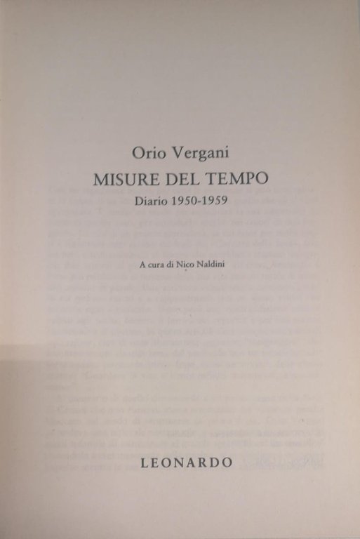 MISURE DEL TEMPO : DIARIO 1950-1959.