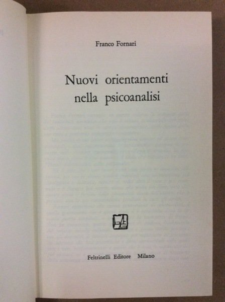 NUOVI ORIENTAMENTI NELLA PSICOANALISI.