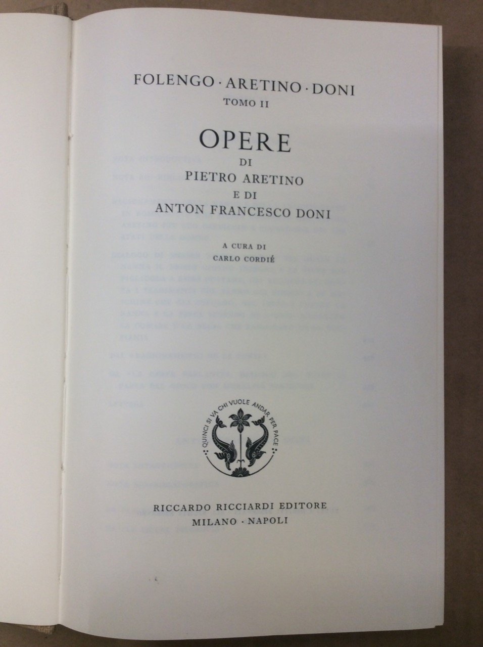 OPERE. Tomo II. - Opere di Pietro Aretino e di …