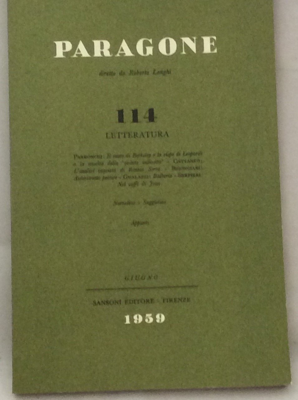 PARAGONE. LETTERATURA. ANNO 1959 NUMERO 114 | Immagine principale