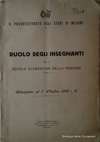 RUOLO DEGLI INSEGNANTI DELLE SCUOLE ELEMENTARI DELLA REGIONE. - Situazione …