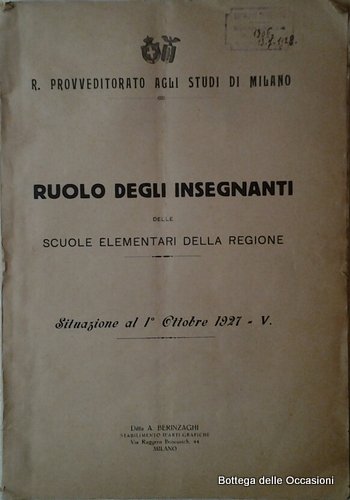 RUOLO DEGLI INSEGNANTI DELLE SCUOLE ELEMENTARI DELLA REGIONE. - Situazione …