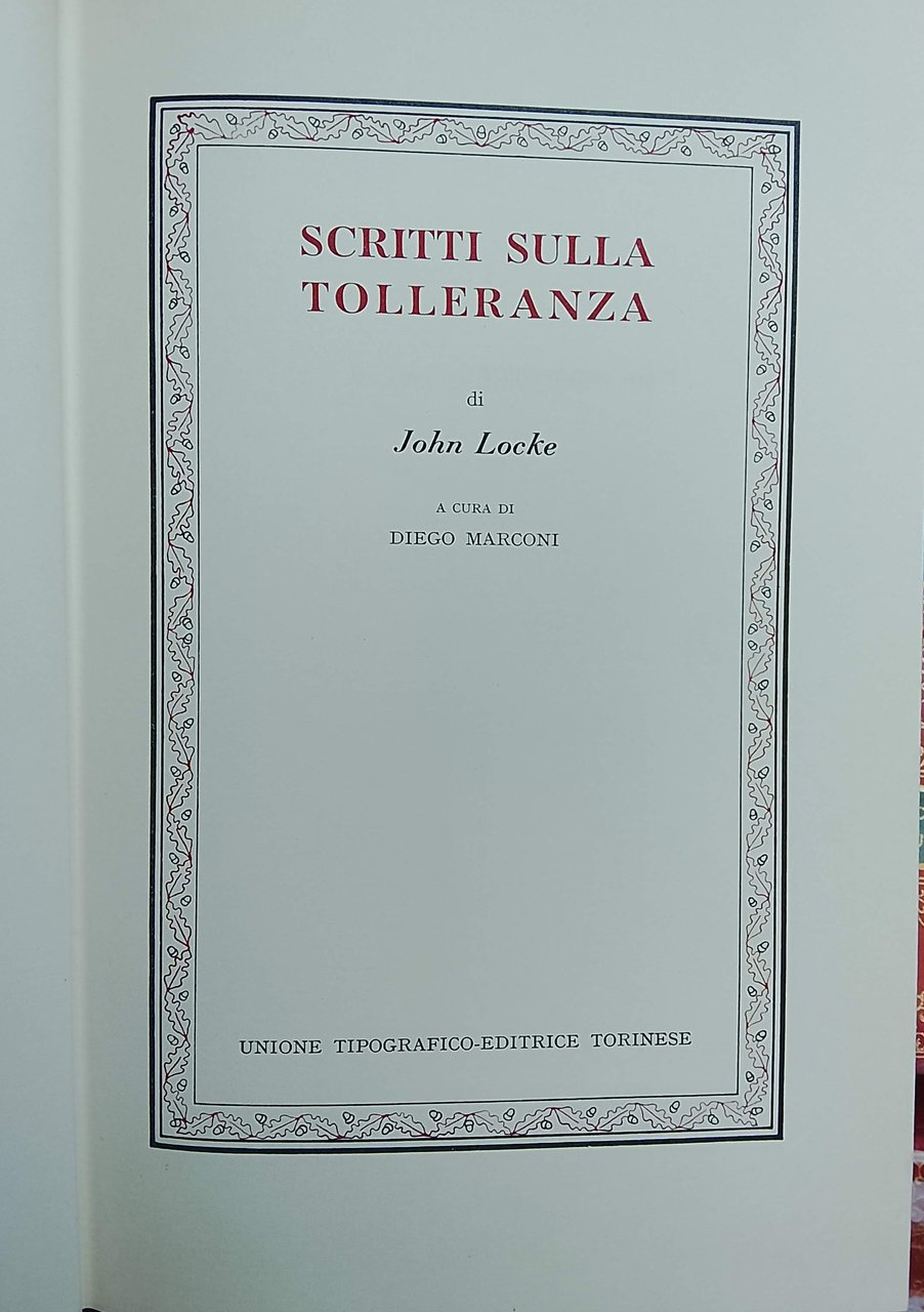 SCRITTI SULLA TOLLERANZA. - A cura di Diego Marconi. | Immagine principale