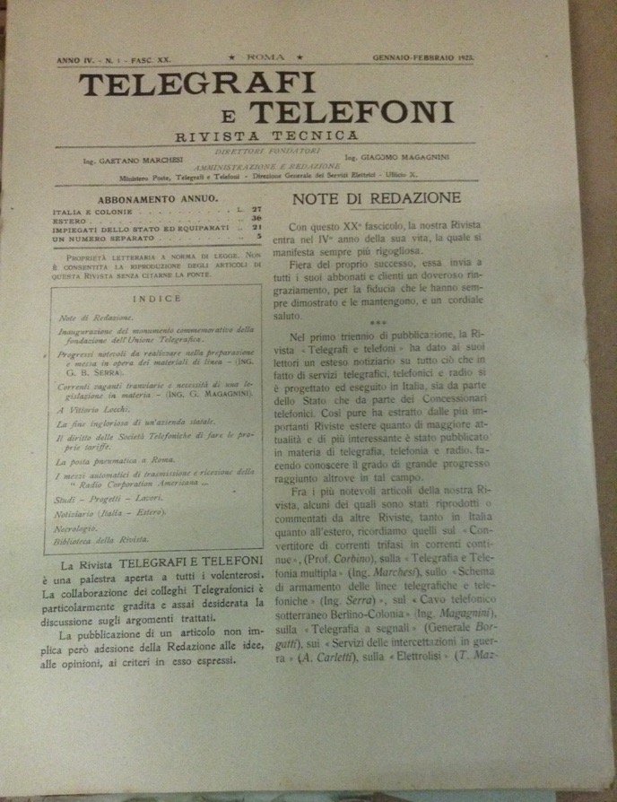TELEFONI E TELEGRAFI. - Rivista tecnica.