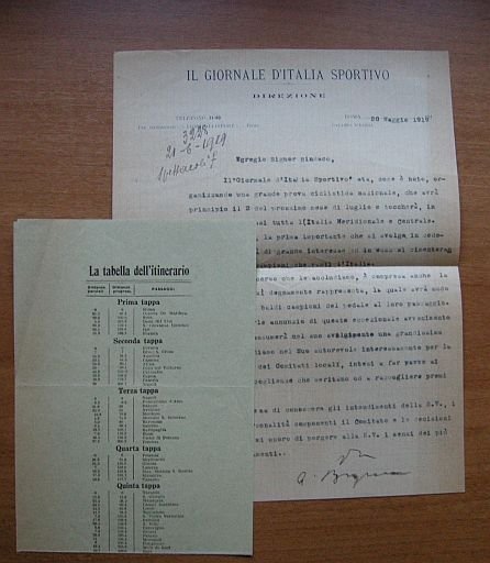 Il Giornale d'Italia Sportivo. Direzione. Roma, 20 Maggio 1919.