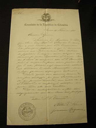 Consulado de la Republica de Colombia. Ancona 11 Novembre 1888. …