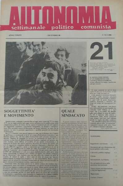 Autonomia. Settimanale politico comunista N° 21 - Dicembre 1980