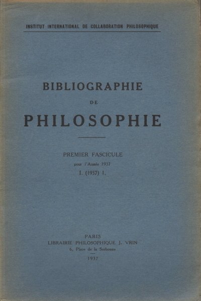 Bibliographie de la philosophie, I. (1937). Volumi 2