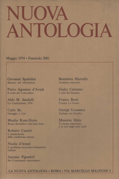 Nuova Antologia. Maggio 1974, Fascicolo 2081