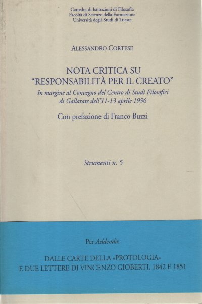 Nota critica su Responsabilità per il creato