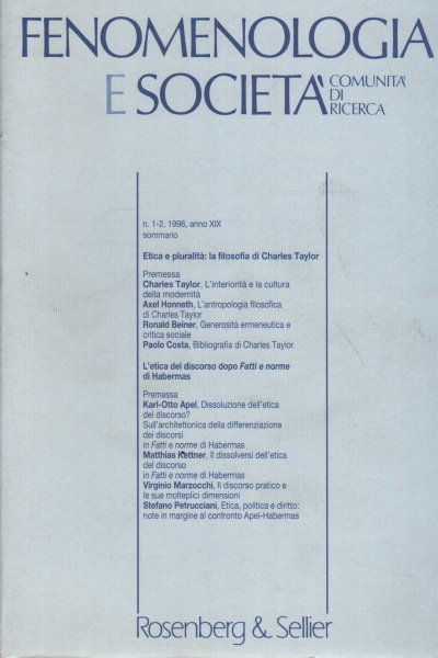 Fenomenologia e società. Periodico di filosofia, nn. 1-2, 1996 anno …