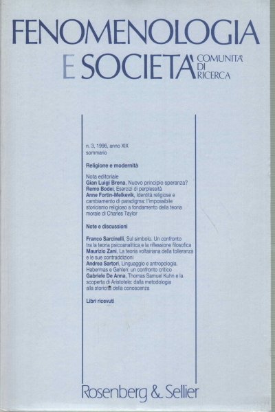 Fenomenologia e società. Periodico di filosofia - n.3, 1996 anno …