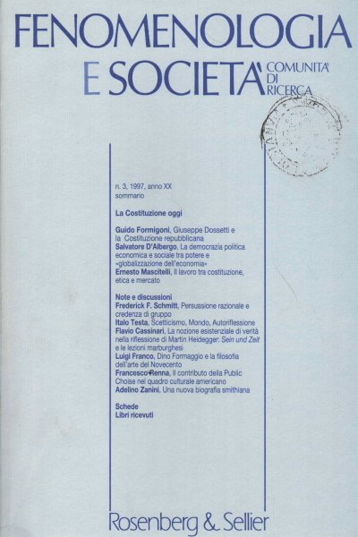 Fenomenologia e società. Periodico di filosofia - n.3, 1997, anno …