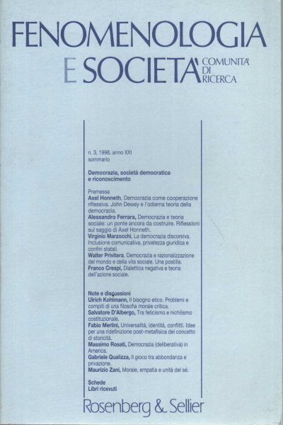 Fenomenologia e società. Periodico di filosofia - n. 3, 1998, … | Immagine principale