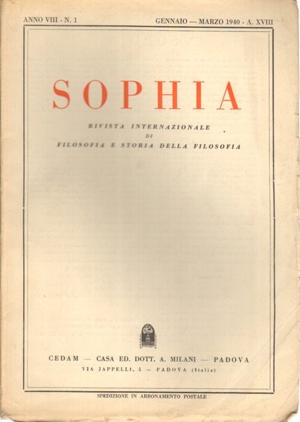 Sophia. fascicolo I. Anno VIII, 1940