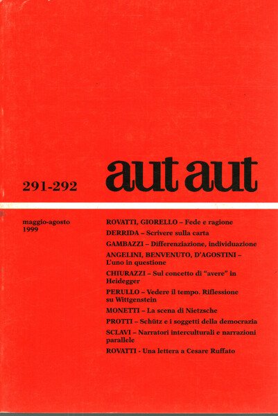 Aut aut (291-292) Maggio-agosto 1999