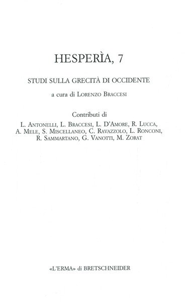 Hesperìa, 7 - Studi sulla grecità di Occidente