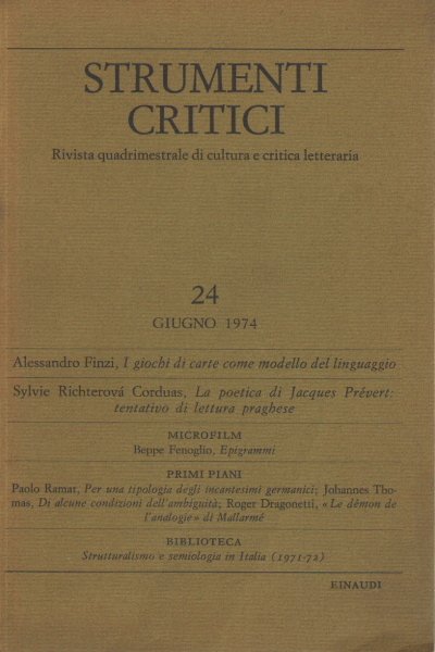 Strumenti critici 24. Anno VIII - giugno 1974 - Fascicolo …