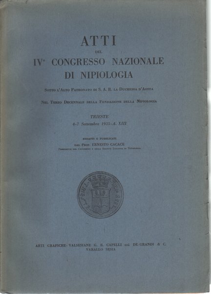 Atti del IVº Congresso Nazionale di Nipiologia