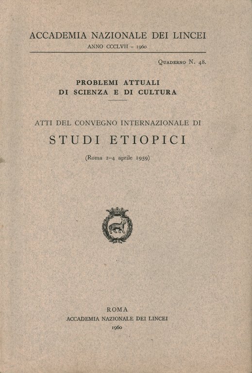 Atti del Convegno Internazionale di studi etiopici