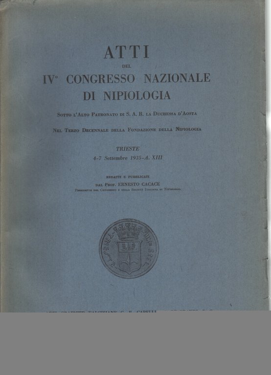 Atti del IVº Congresso Nazionale di Nipiologia