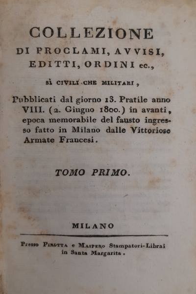 Collezione di proclami, avvisi, editti, ordini ec., sì civili che … | Immagine principale
