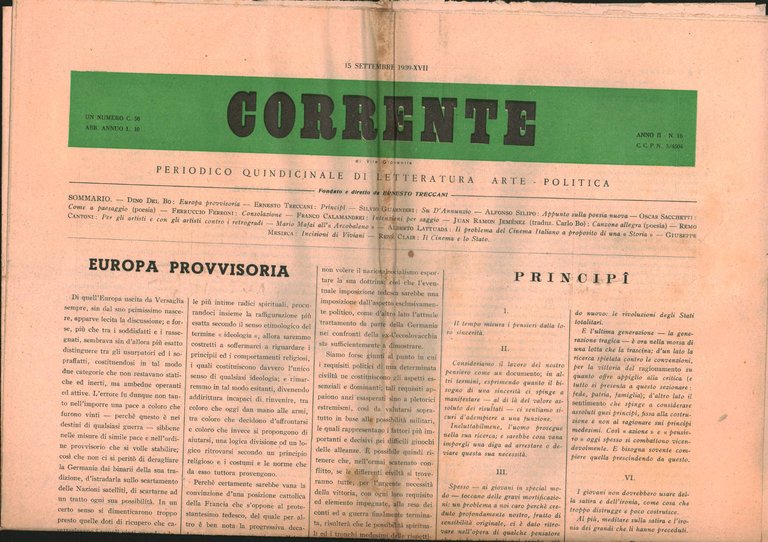 Corrente di Vita Giovanile, periodico quindicinale di Letteratura, Arte, Politica …