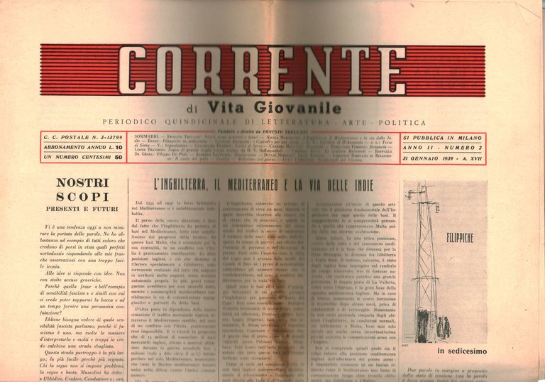 Corrente di Vita Giovanile, periodico quindicinale di Letteratura, Arte, Politica …