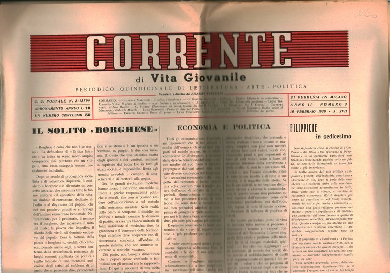 Corrente di Vita Giovanile, periodico quindicinale di Letteratura, Arte, Politica …