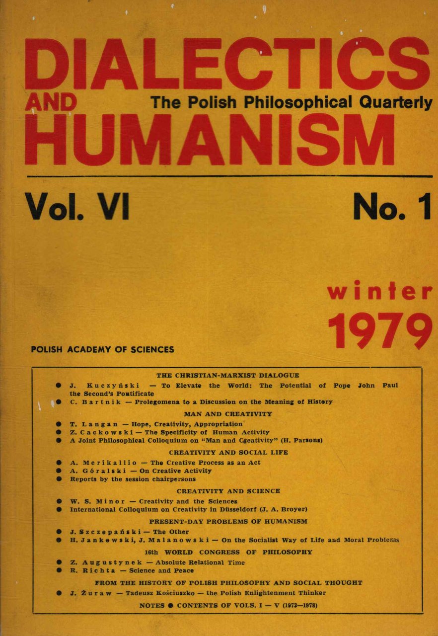 Dialectics and humanism. The Polish Philosophical Quarterly (Vol. VI-No. 1)