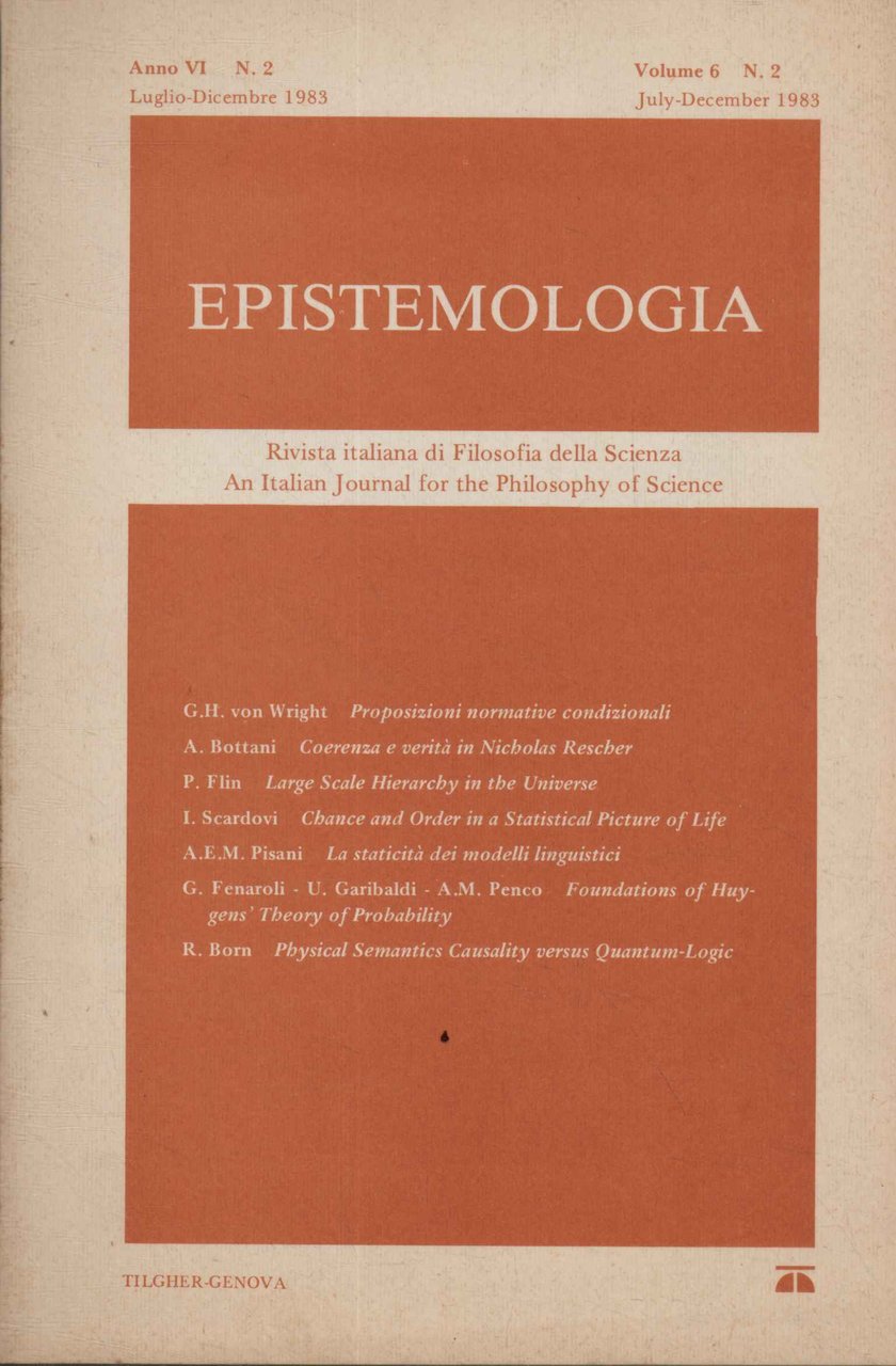 Epistemologia. Rivista italiana di Filosofia della Scienza (Anno VI 1983 …