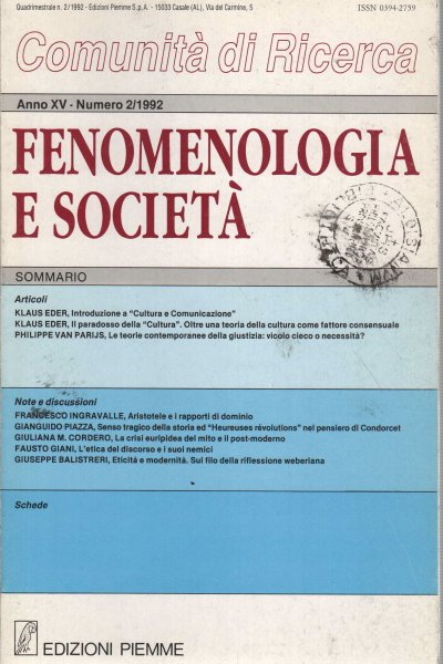 Fenomenologia e società. Periodico di filosofia - n. 2, 1992, … | Immagine Gallery 2