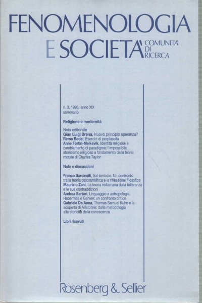 Fenomenologia e società. Periodico di filosofia - n.3, 1996 anno …