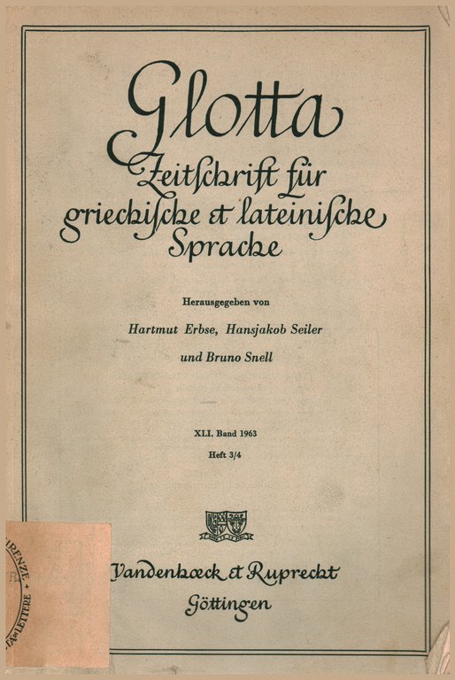 Glotta Zeitschrift für griechische et latinische Sprache XLI, Band 1963, …