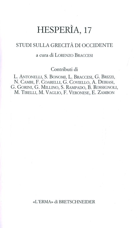 Hesperìa, 17 - Studi sulla grecità di Occidente