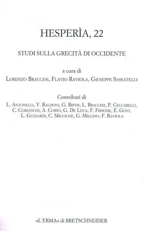 Hesperìa, 22: studi sulla grecità di Occidente