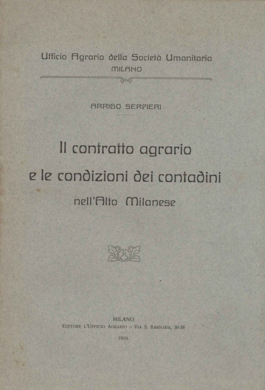 Il contratto agrario e le condizioni dei contadini nell'Alto Milanese
