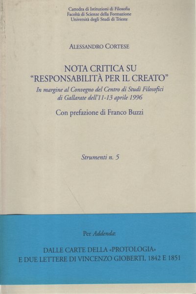 Nota critica su Responsabilità per il creato