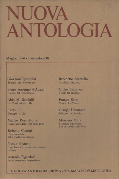 Nuova Antologia. Maggio 1974, Fascicolo 2081