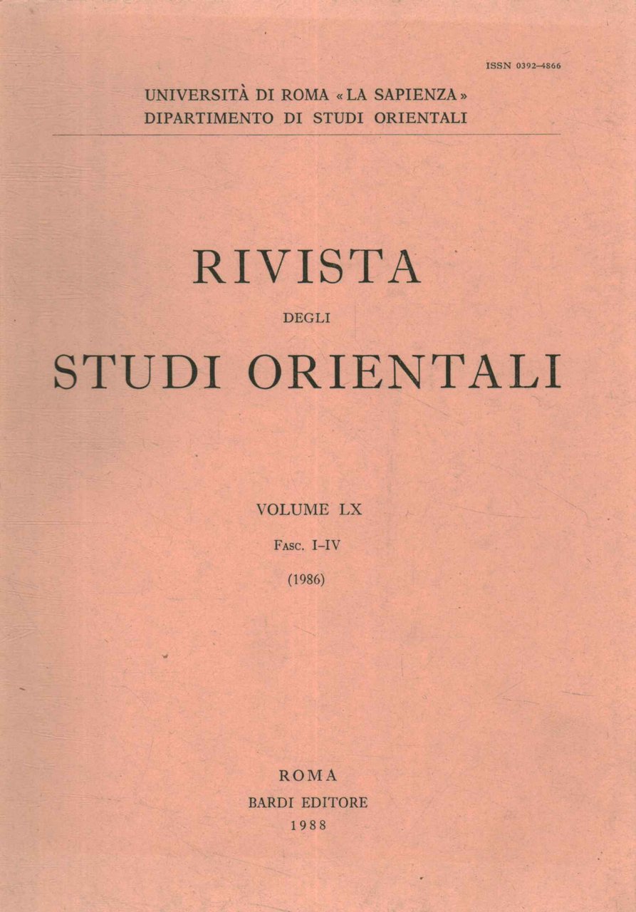 Rivista degli studi orientali Vol LX (1986 n. I-IV)