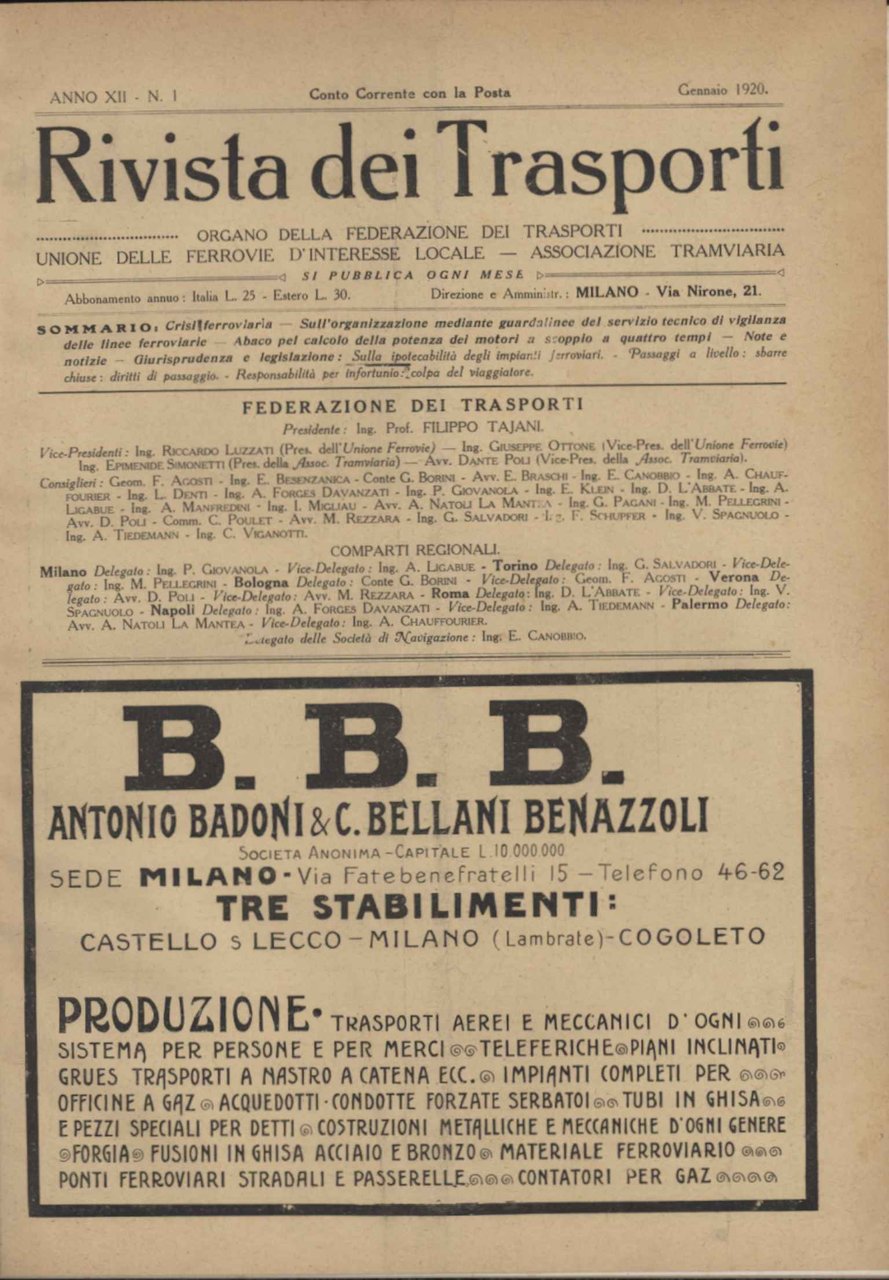Rivista dei Trasporti. Annata completa 1920 | Immagine principale