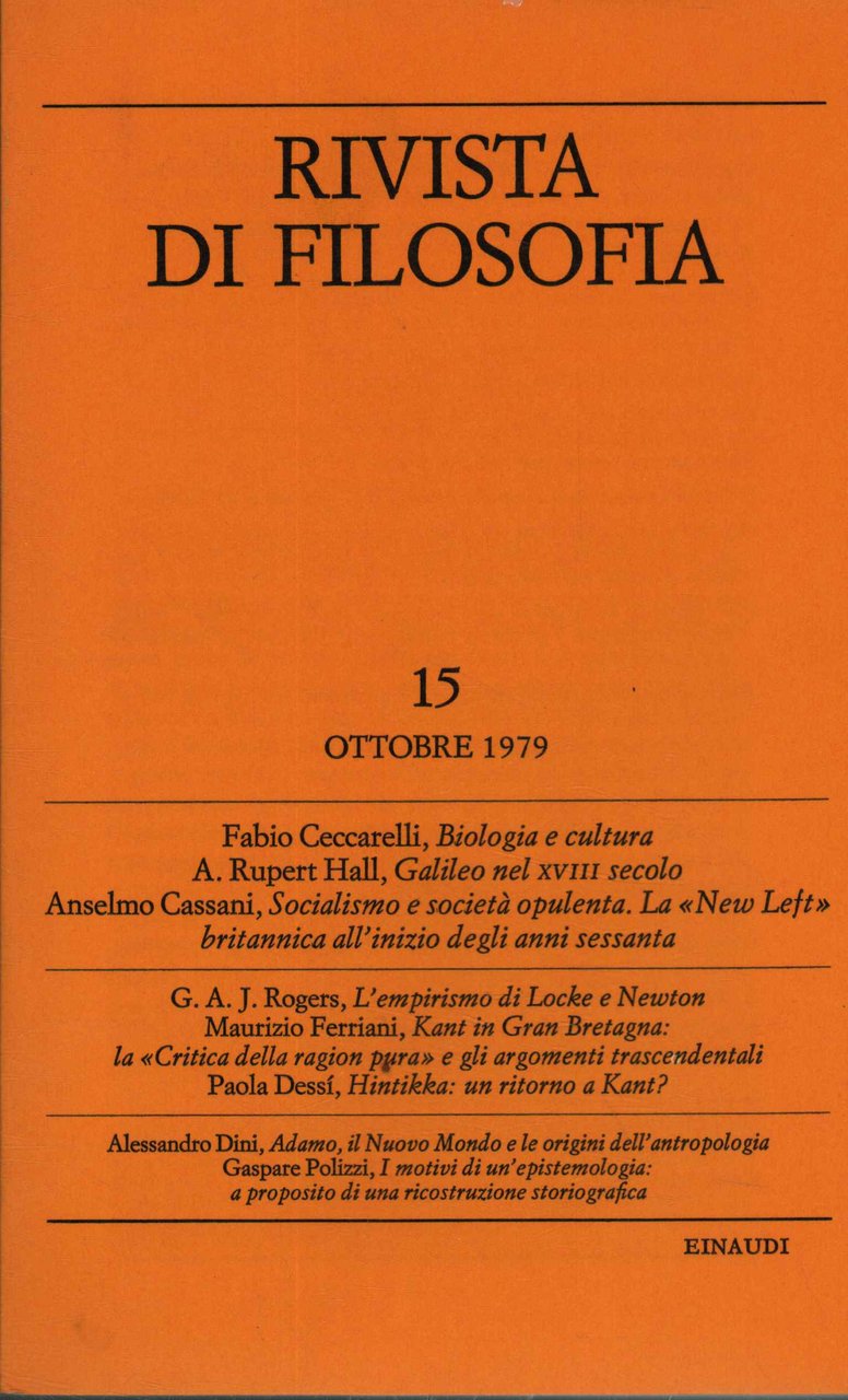 Rivista di filosofia. Ottobre 1979 - Fascicolo III (Volume LXX …