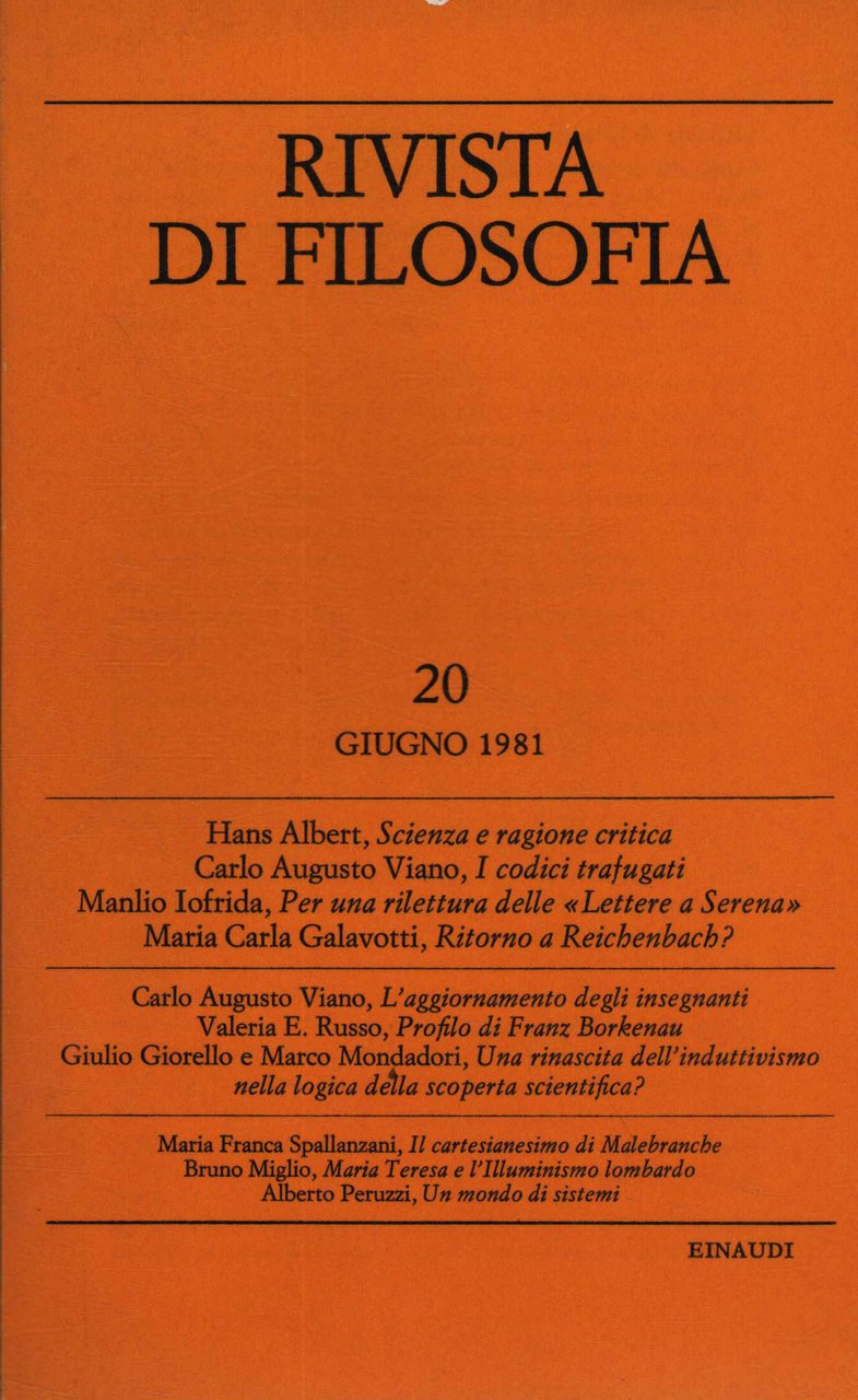Rivista di filosofia. Ottobre 1981 - Fascicolo II (Volume LXXII …