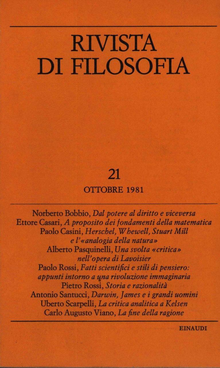 Rivista di filosofia. Ottobre 1981 - Fascicolo III (Volume LXXII …