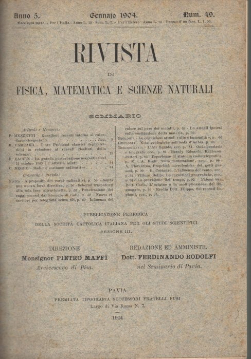 Rivista di fisica, matematica e scienze naturali