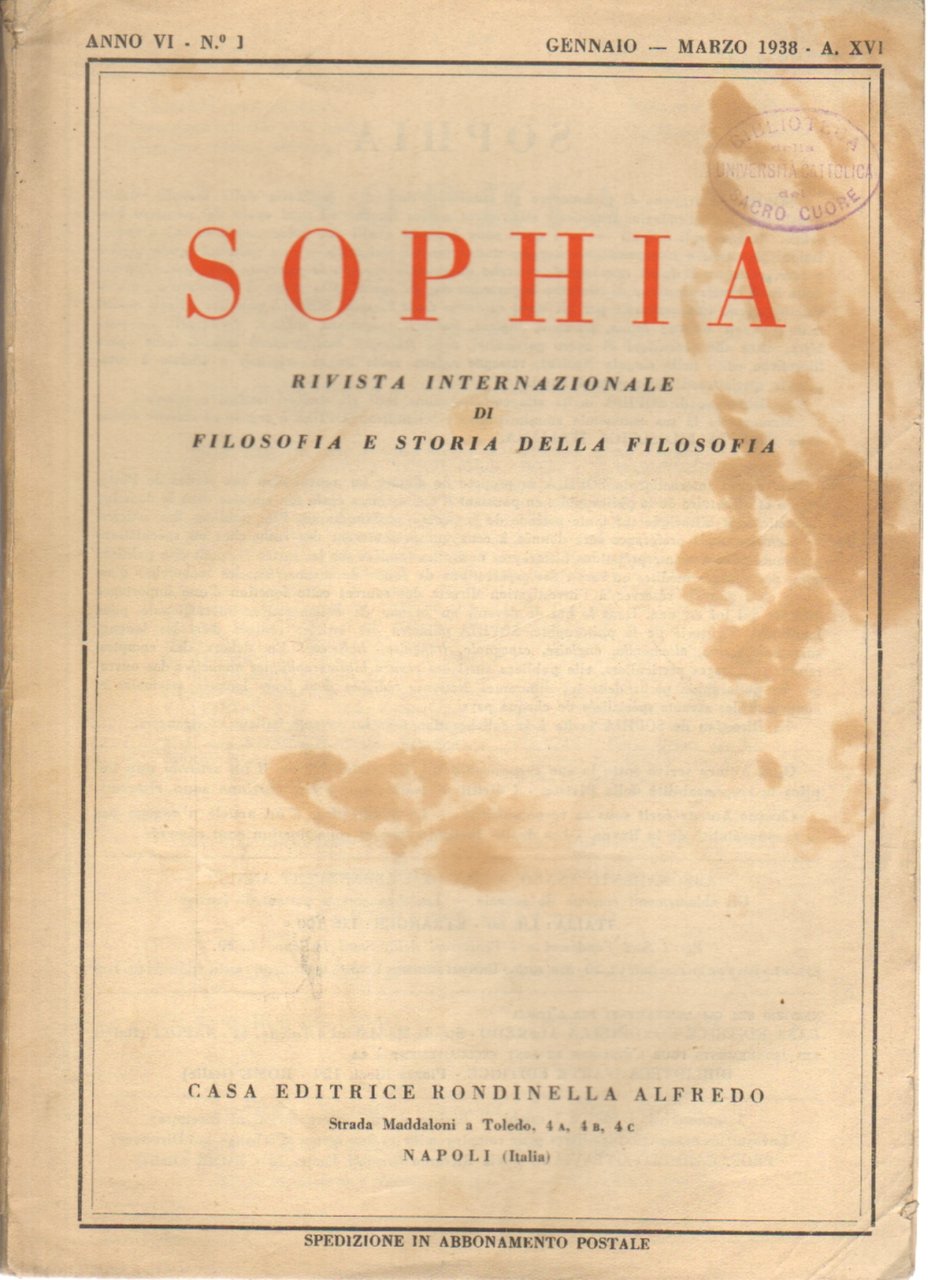 Sophia. Fascicolo I. Anno VI, 1938
