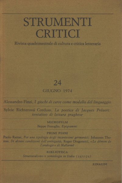 Strumenti critici 24. Anno VIII - giugno 1974 - Fascicolo …